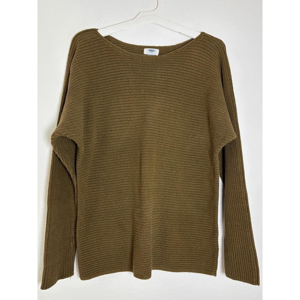 Old Navy Womens Shaker Stitch Sweater‎ Olive Brown Boat Neck Drop Shoulder Large